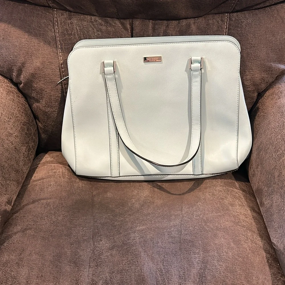 Kate Spade Newberry Lane light aqua shoulder bag three large compartments